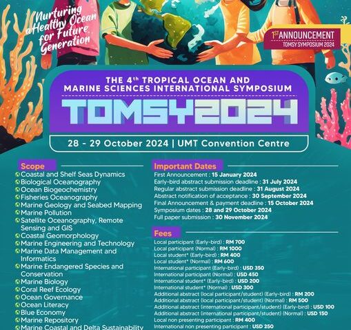 THE 4TH TROPICAL OCEAN AND MARINE SCIENCES INTERNATIONAL SYMPOSIUM (TOMSY2024) @ Terengganu Science and Creativity Centre (PSKT)